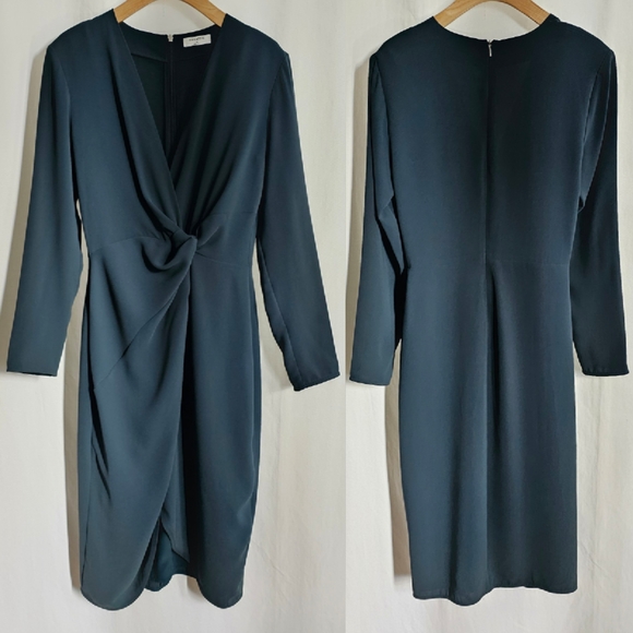 🇨🇦 Aritzia Babaton Tadao Forest Green Long Sleeve Twist-Front Wrap Midi Dress - Picture 10 of 16